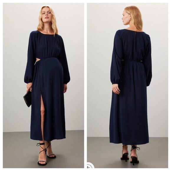 Emilia George Amolia Navy Maternity Midi Dress - Size XS - EUC - Picture 1 of 10